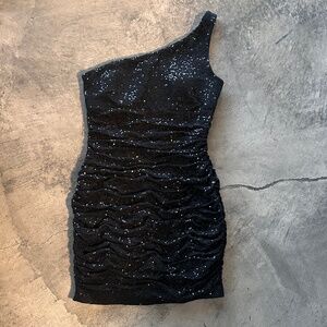 One-Shoulder Black Sequin dress. Size 8